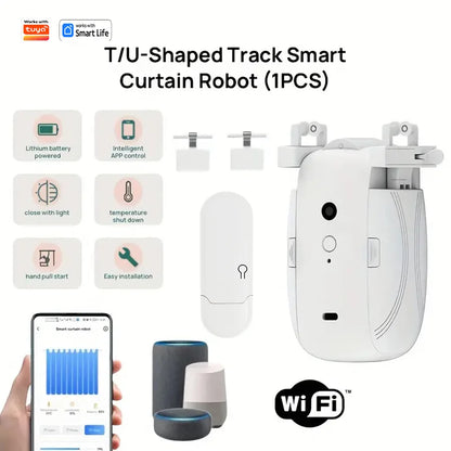 Smart Wi-Fi Curtain Robot with Wi-Fi Gateway, App Remote Control, Automatic Opening and Hand Pull Start, Compatible with Alexa (1 or 2 Pieces)